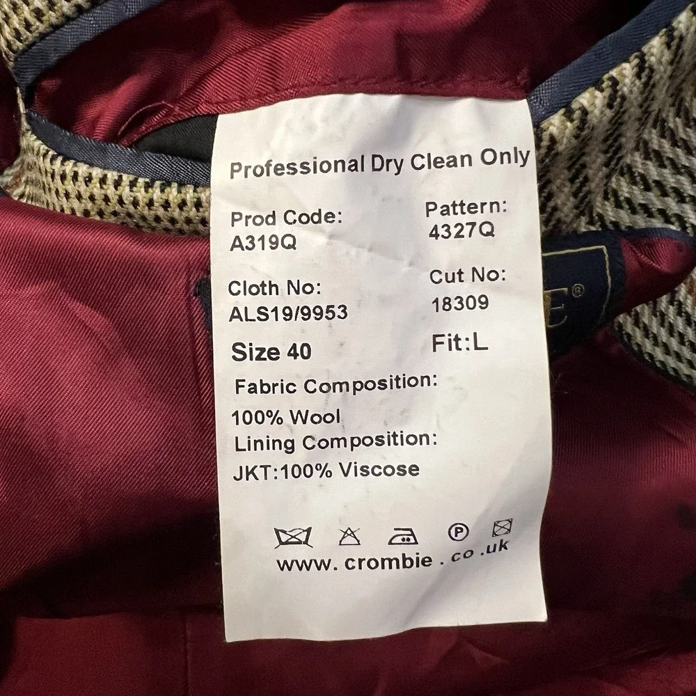 Crombie Mens 40 Wool Tweed Blazer Sport Coat Windowpane Glen Plaid Jacket Preppy